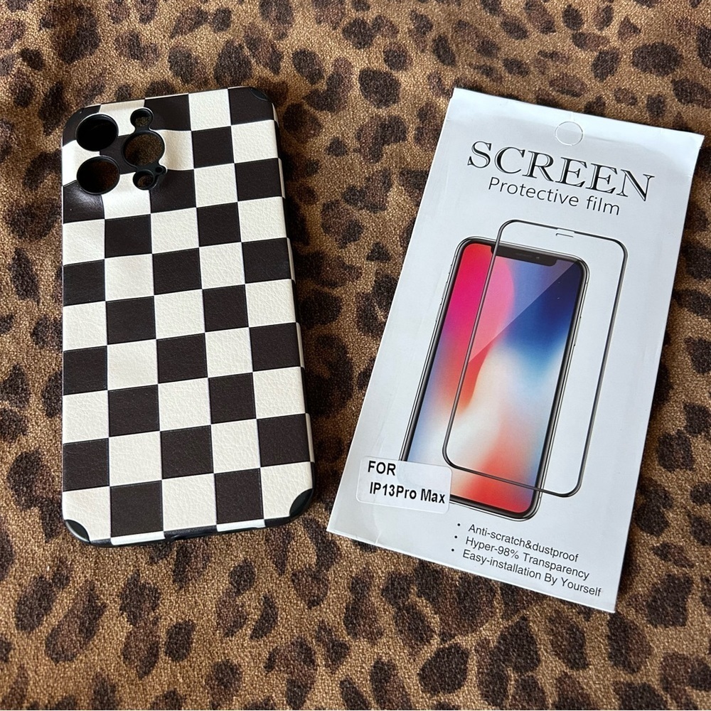 Brand New! iPhone 13 Pro Max Black & White Checkered Cases + Screen Protector 🖤🤍